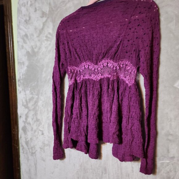 Free People Cottage Core Boho Long Sleeve Purple Lace‎ Snap-Up Cardigan Size XS - Picture 4 of 7